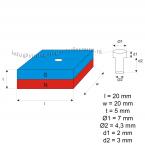 vergrößern - 20 x 20 x 5 mm / 4,3 - 7 mm ( N45 )12 stück