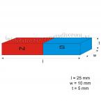 vergrößern - 25 x 10 x 5 mm  , Diametrisch magnetisiert  ( N45 ) , 12 stück