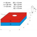 vergrößern - 50 x 50 x 25 mm / 9 - 13 mm ( N45 ) EPOXY Beschichtung